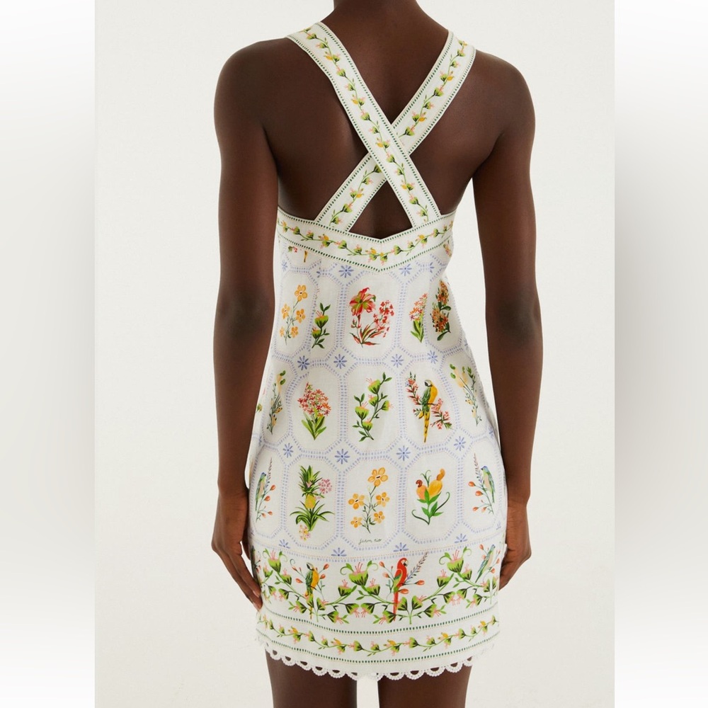Farm Rio Tropical Porcelain Linen Mini Dress Size XS - Picture 2 of 8